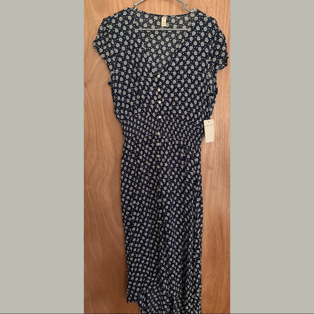 Blue and White Ankle Length Dress